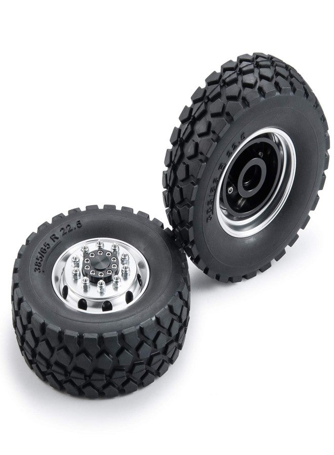 Que-T Metal Front Wheel Rims Hubs & Rubber Tires for 1/14 RC Tamiya Tractor Climbing Trailer Car, Pack of 2 - Image 3